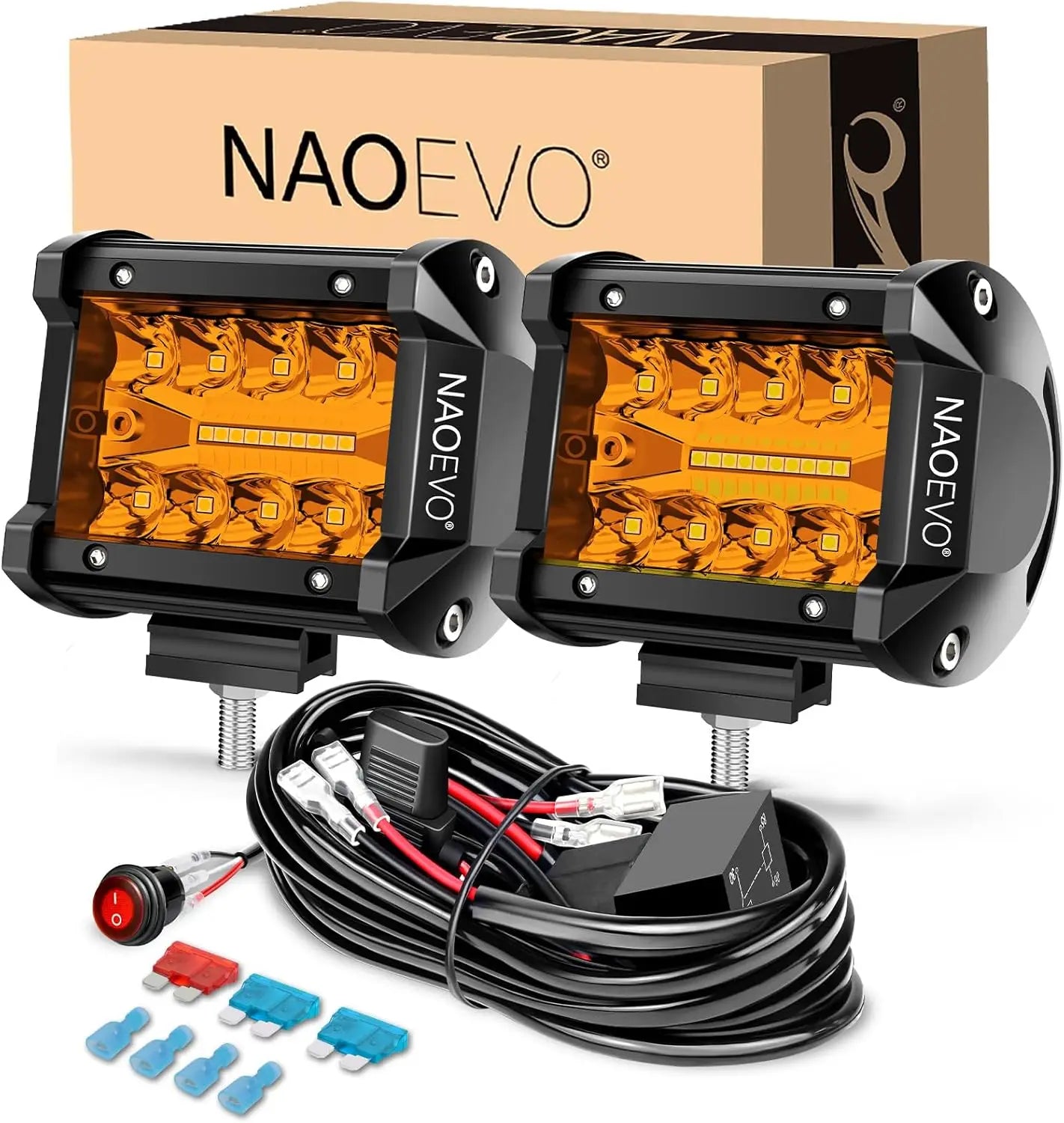 NAOEVO 4 Inch LED Pod Lights – Spot Flood Combo Fog Driving Lights for Off-Road 4x4 Truck, Boat, ATV, UTV & Jeep Work Lighting Accessories