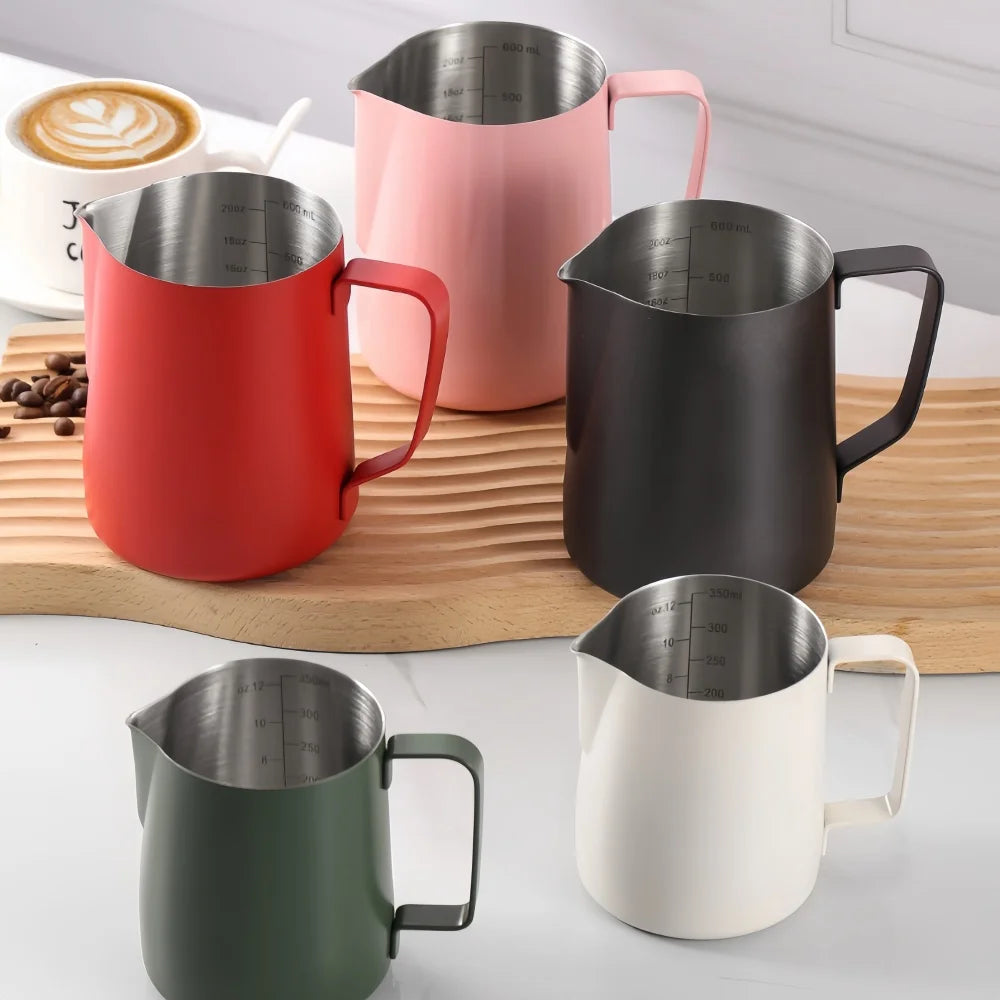 350/600ML Stainless Steel Coffee Milk Frothing Pitcher – Precise Scale Latte Jug for Barista & Professional Cafe Use