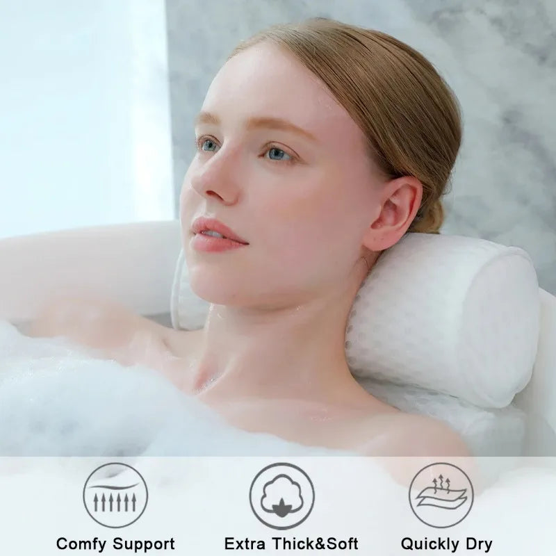 Bath Pillow for Bathtub – Neck, Head & Back Support with Non-Slip Suction Cups and Air Mesh Design