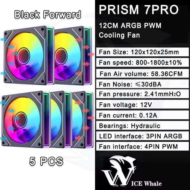 ICE Whale Prism 7 PRO ARGB 120mm PC Case Fan – Infinity Mirror Design with 4-Pin PWM, Motherboard Sync, and CPU Cooling Fan