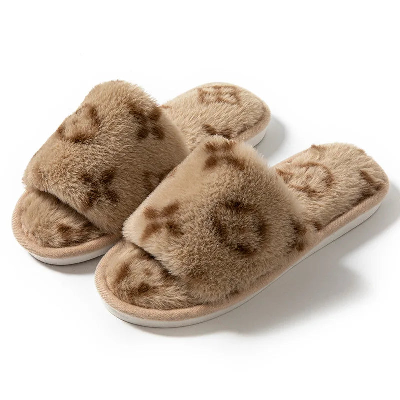 Fuzzy Fur Women’s Slippers — Indoor Autumn/Winter Luxury Plush Flats, Fluffy Casual Slides, Elegant Home Shoes