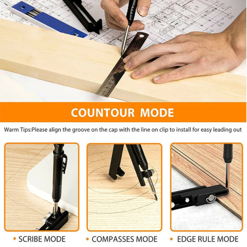 Multi-Function Adjustable Contour Gauge – Measuring & Scribing Ruler for Deep Holes, DIY Woodworking Compass Tool