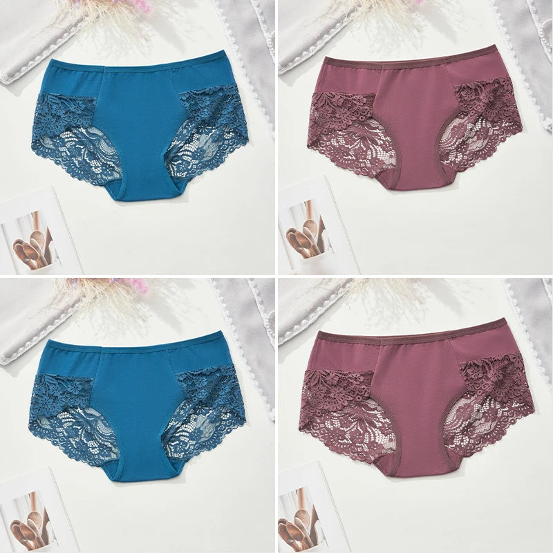 Women’s Lace Briefs 4-Piece Set - Soft Breathable Ruffle Trim Panties for Comfortable Daily Wear S-4XL