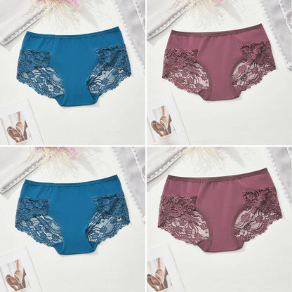 Women’s Lace Briefs 4-Piece Set - Soft Breathable Ruffle Trim Panties for Comfortable Daily Wear S-4XL