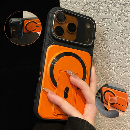 MagSafe Magnetic Armor Case - Foldable Stand & Camera Lens Protection for iPhone 11-17 Series