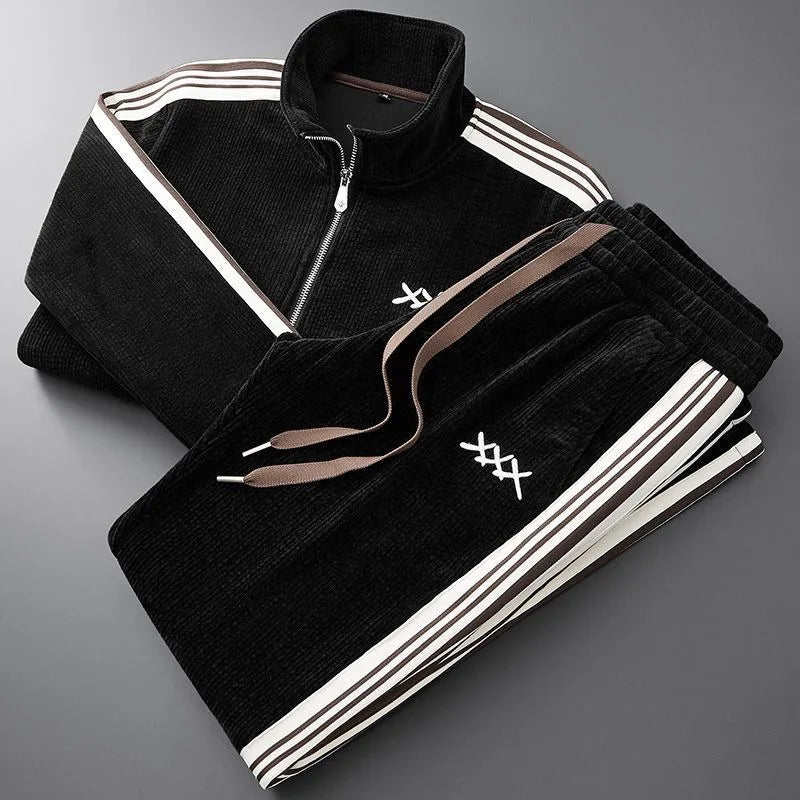 Men’s Winter Fashion Slim Fit Embroidered Coat Set Casual Warm Sports Tracksuit Outfit for Men and Women Unisex Winter Activewear Set