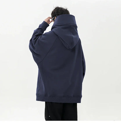 Autumn High Neck Sweatshirt for Men – Pile Collar Hoodie, Harajuku Ninja Style, Casual Sports Loose Fit Top