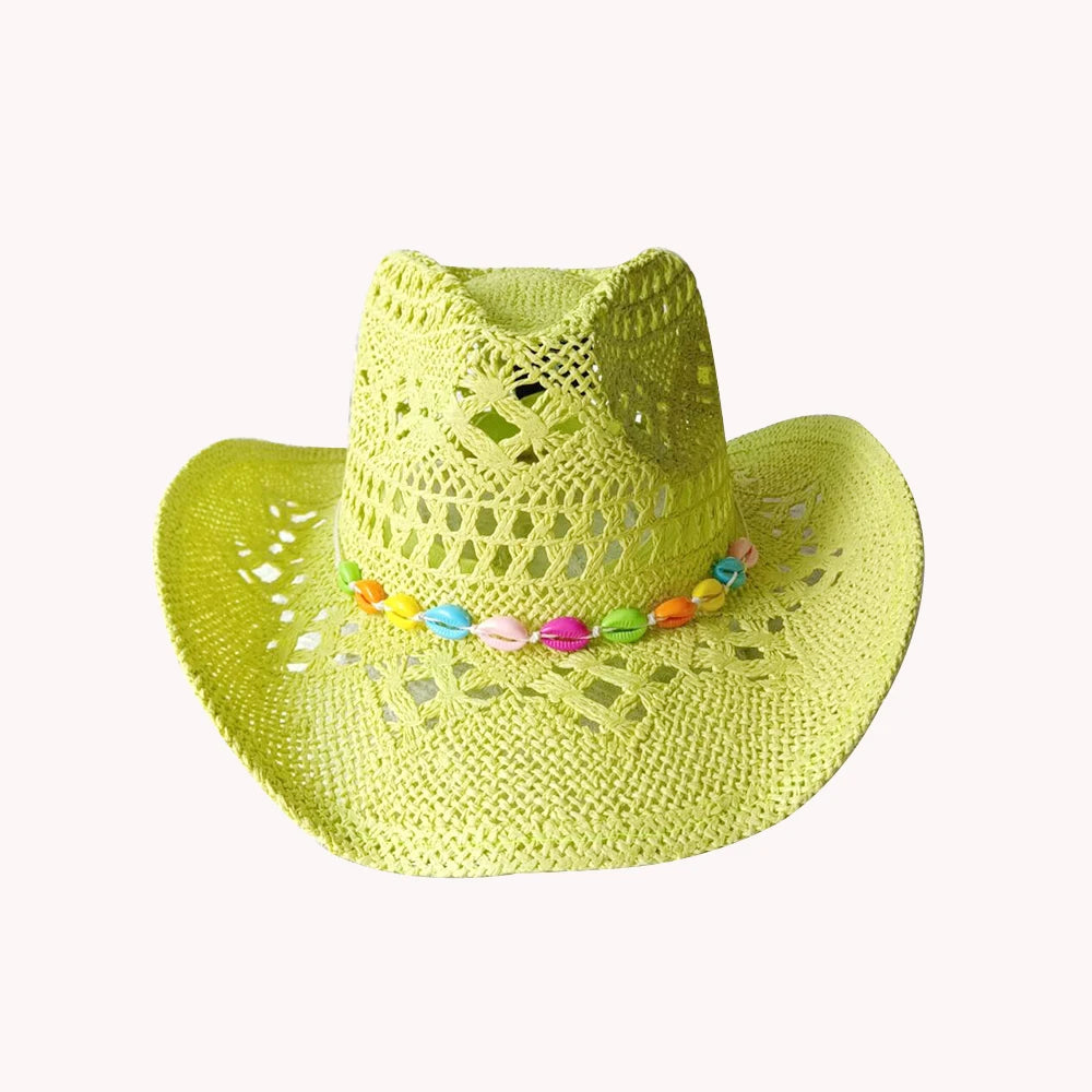 Melesh Western Women's Mint Green Cowboy Hat – Straw, Wide Brim, Plasticity Strong for Sunshine & Beach Wear
