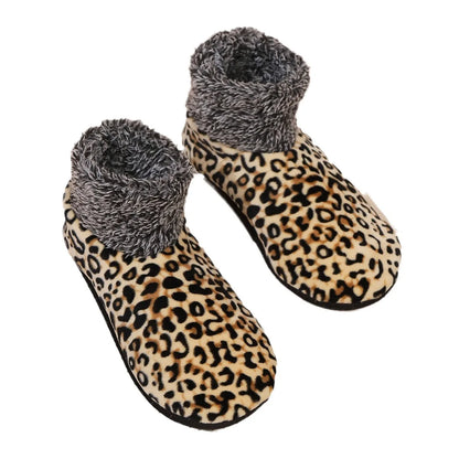 Leopard Print Floor Socks – Warm Non-Slip Home Socks for Women & Men, Fall Winter Sleep Slippers