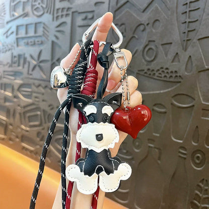 Cute Puppy & Heart Pendant Keychain – High-End Woven Rope Fashion Bag Charm Accessory, Versatile Stylish Bag Pendant for Women & Girls