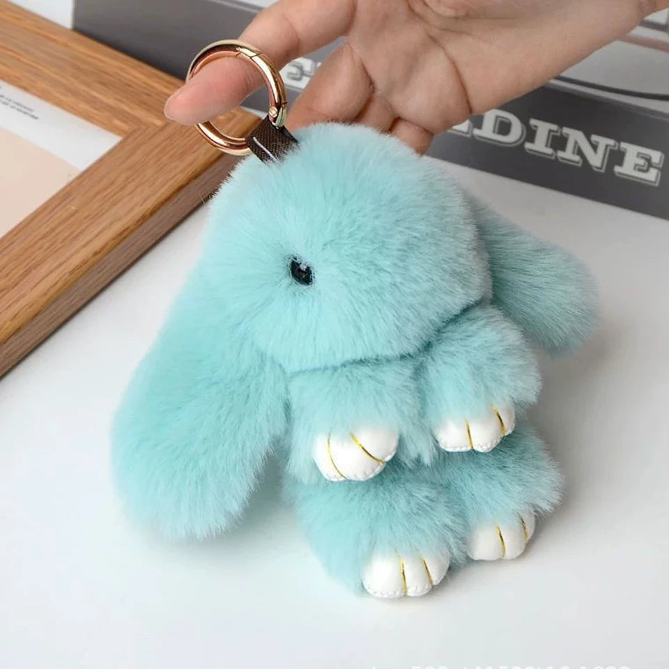 Fluffy Rabbit Fur Pom Pom Keychain - Soft Bunny Bag Charm & Cute Accessory Gift for Girls
