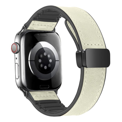 Leather Strap for Apple Watch – Compatible with Series 5-10, Ultra, SE, 40-49mm, Men’s Silicone & Leather iWatch Band