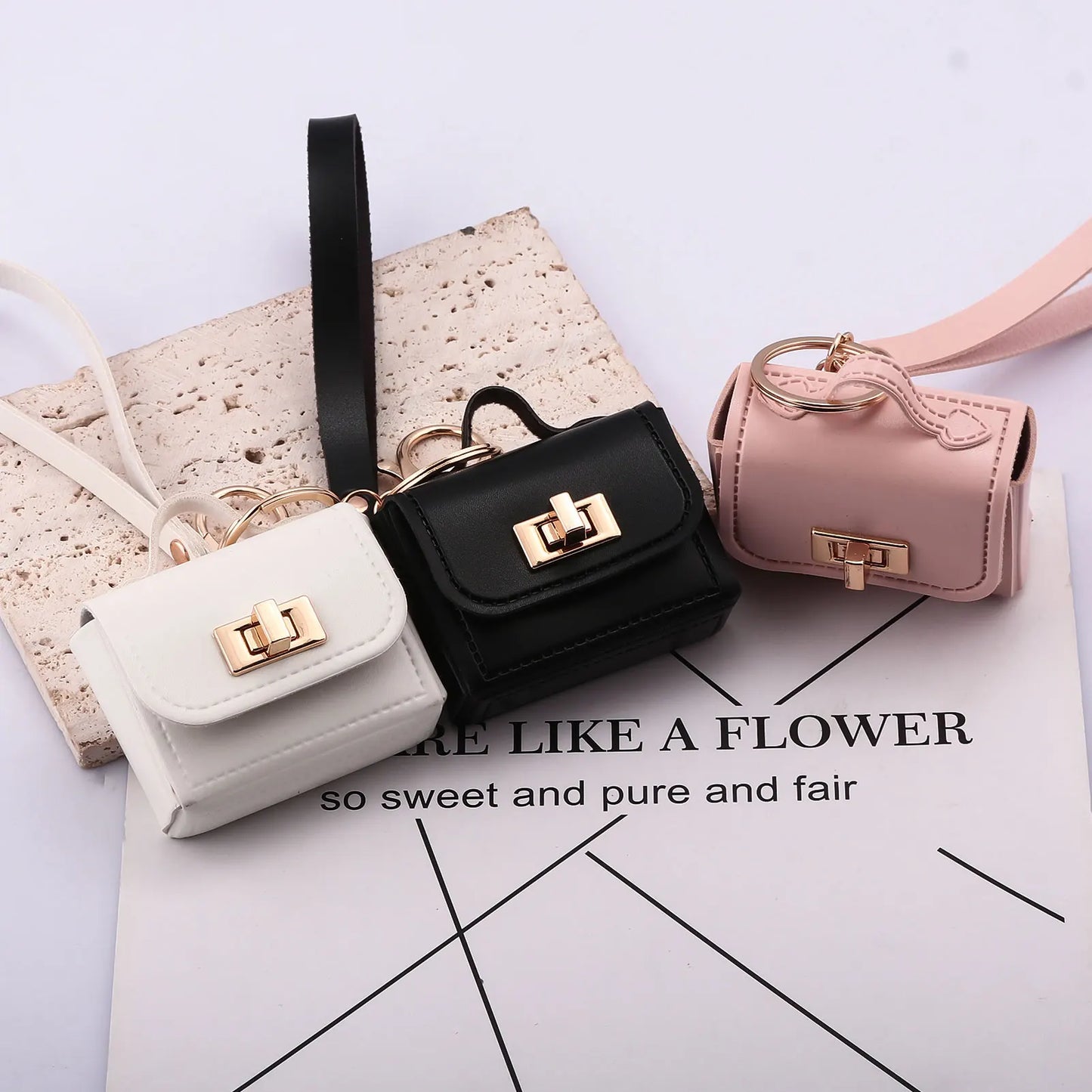 Mini PU Leather Bag Keychain - Openable Coin Purse Pendant with Hand Strap for Phone & Keys