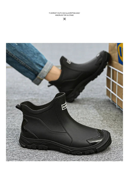 Men’s Waterproof Rain Shoes – Thickened Warm Rubber Short Boots for Work, Fishing & Kitchen Use