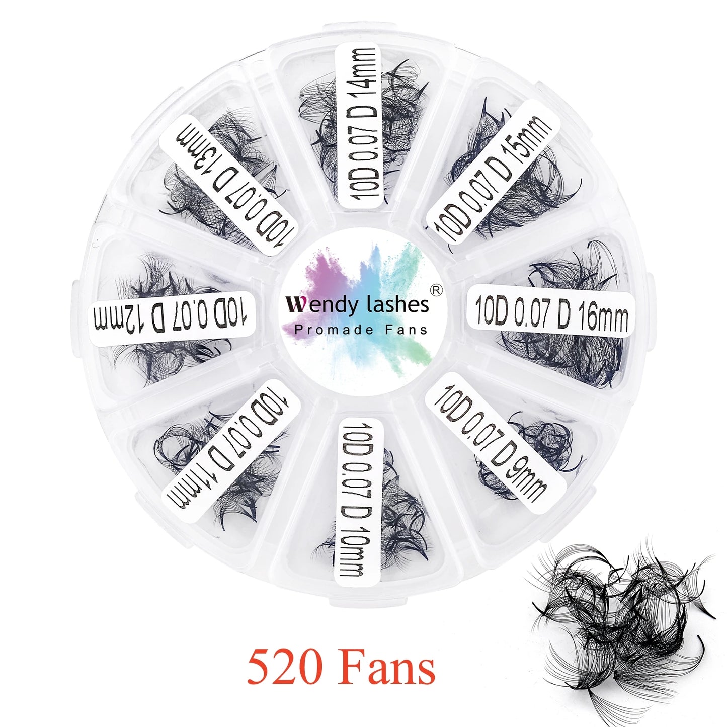 Wendy Lash Premade Volume Fans – 3D/5D/6D/10D/14D/16D Thin Root Eyelash Extensions, Sharp Pointy Stem, 520 Loose Lashes