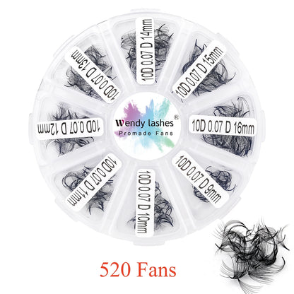 Wendy Lash Premade Volume Fans – 3D/5D/6D/10D/14D/16D Thin Root Eyelash Extensions, Sharp Pointy Stem, 520 Loose Lashes