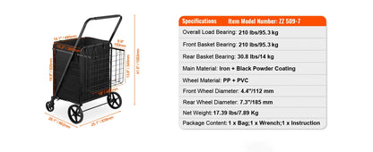 SucceBuy Folding Shopping Cart with Removable Waterproof Liner — Large Capacity 106/330LBS, 360° Swivel Wheels, Metal Mesh Base