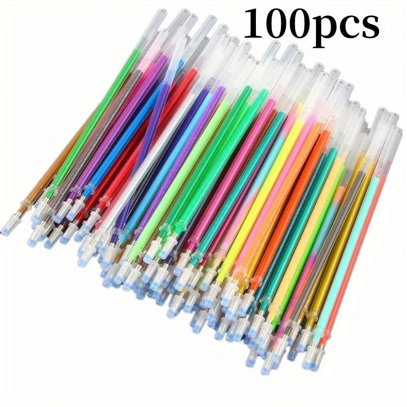 100PCS 1.0mm Glitter Pen Refills - Multicolor Gel Ink DIY Art & Writing Refill Set