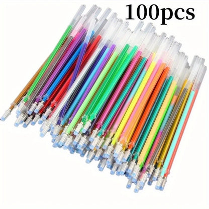 100PCS 1.0mm Glitter Pen Refills - Multicolor Gel Ink DIY Art & Writing Refill Set