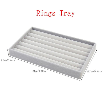 Velvet Jewelry Organizer Tray – Ring, Bracelet & Necklace Storage Box Display Drawer Organizer for Jewelry Showcase & Storage