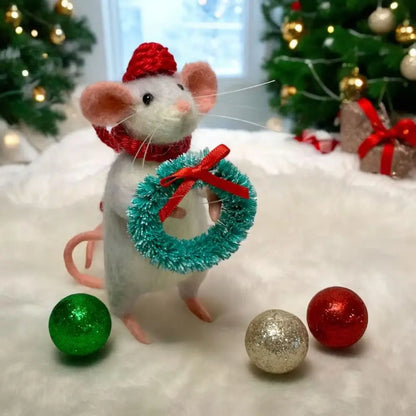 Cute Needle Felted Christmas Mouse – Handmade Holiday Ornaments & Craft Decorations