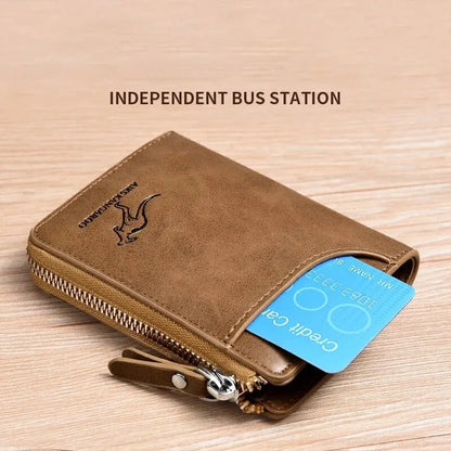 Men's Luxury Leather Wallet with Zipper - RFID Protected Business Card Holder and Purse