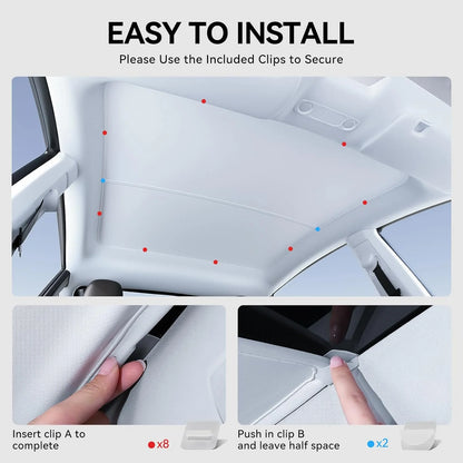 YZ Sun Visor Upgrade for Tesla Model 3 & Y Highland 2021-2024 – Ice Cloth Buckle Sunshade for Glass Roof & Skylight