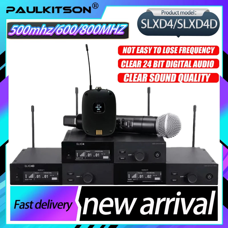 SLXD Wireless Microphone System – 500/600/800MHz 4-Pin Headset with KSM8/Beta58, Professional Audio for Stage & Karaoke