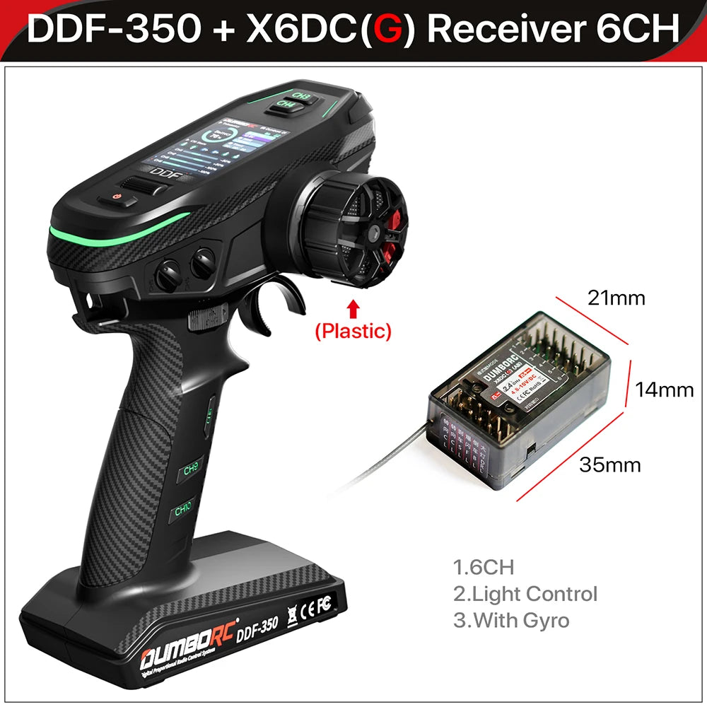 DUMBORC 2.4G 10CH Digital Radio Remote Controller – DDF-350 Transmitter with Receiver for RC Car, Boat, Tank, LCD FHSS System