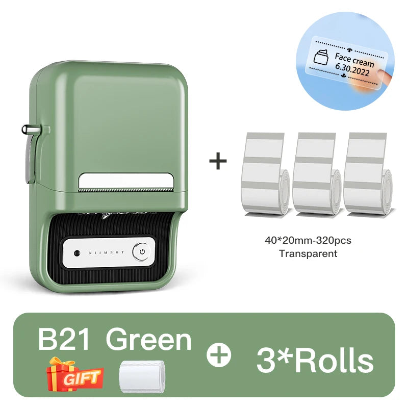 NIIMBOT B21 Portable Thermal Printer – 1500mAh Wireless Sticker Printer with Self-Adhesive Labels for Barcode, Clothing & Jewelry
