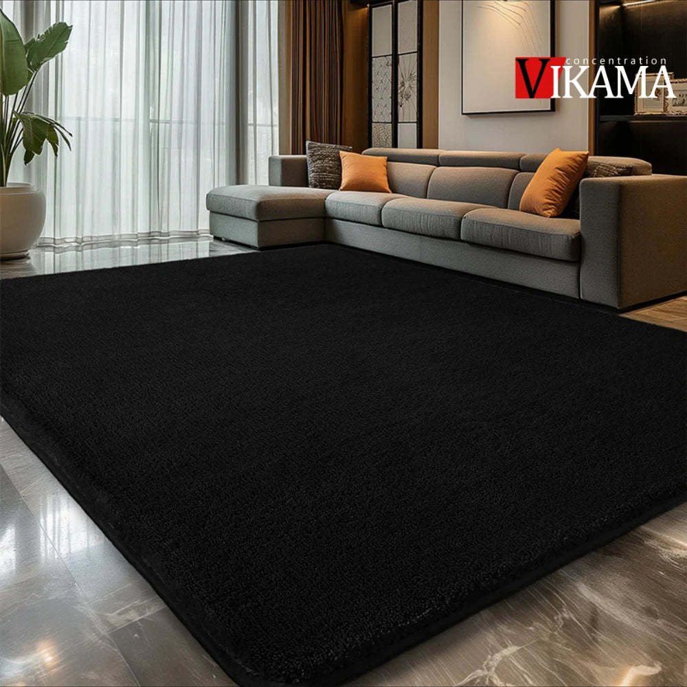 VIKAMA Black Plush Shag Area Rug – Soft Fluffy Furry Carpet for Bedroom, Living Room & Bedside