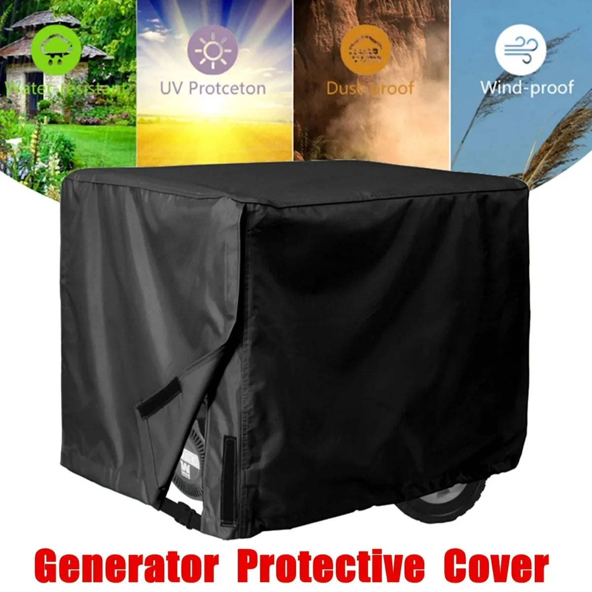 Waterproof Universal Generator Cover – Fits 5500–15000W Generators, Heavy Duty Outdoor Protection Cover (96.52×71.12×76.2cm), Black