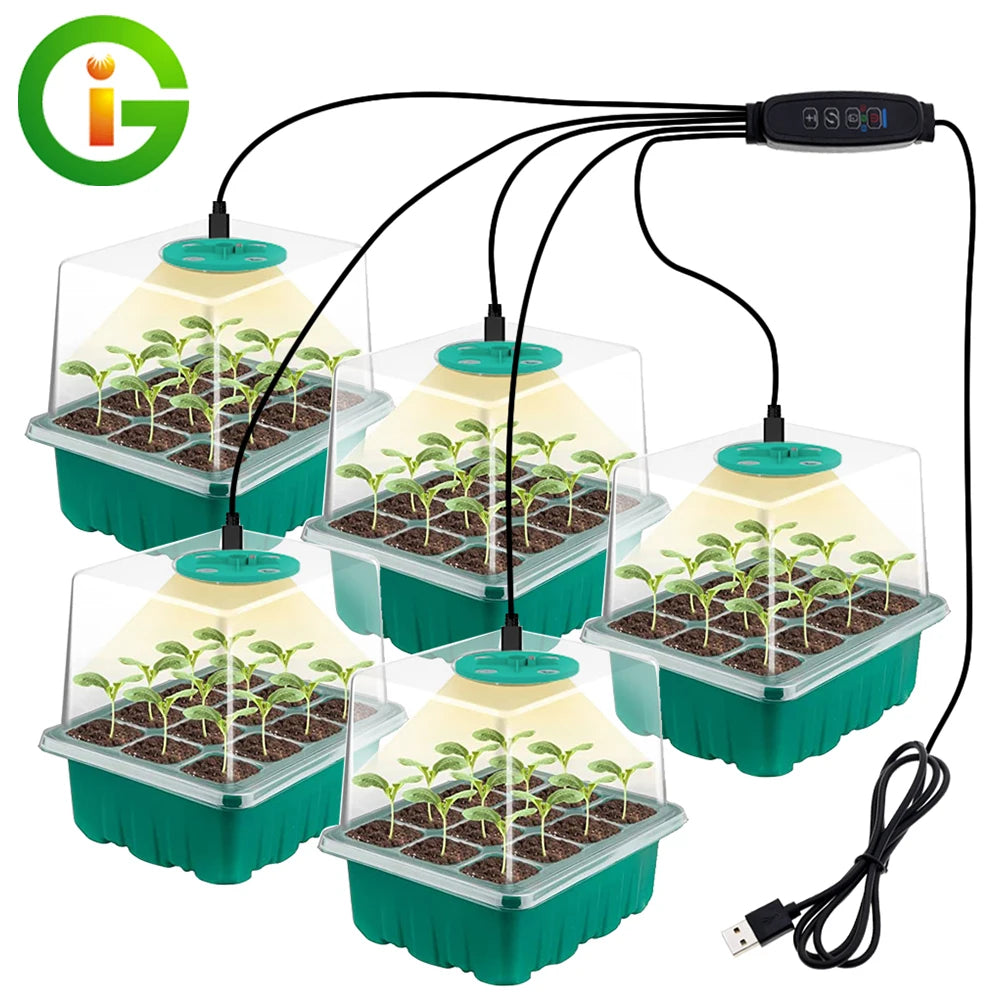 Plants Seed Starter Trays with Grow Light — 12-Hole Nursery Pots for Home, Greenhouse & Indoor Growing