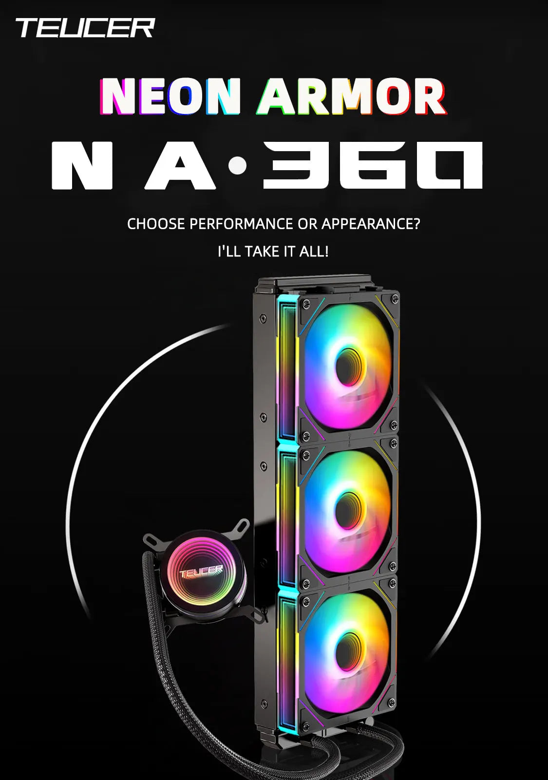TEUCER NA-360 PC Water Cooling Radiator – Liquid Cooler for Intel LGA 2011/1700/1200/1155, AMD AM4/AM5, X99 Motherboard Support