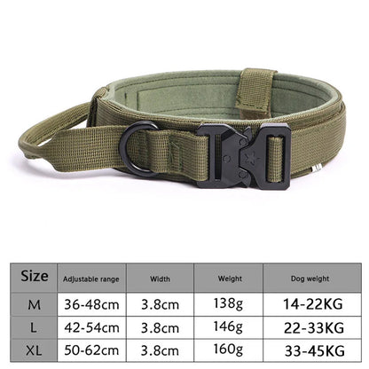 Adjustable Tactical Dog Collar with Traction Rope – Military Training Collar for Medium & Large Dogs