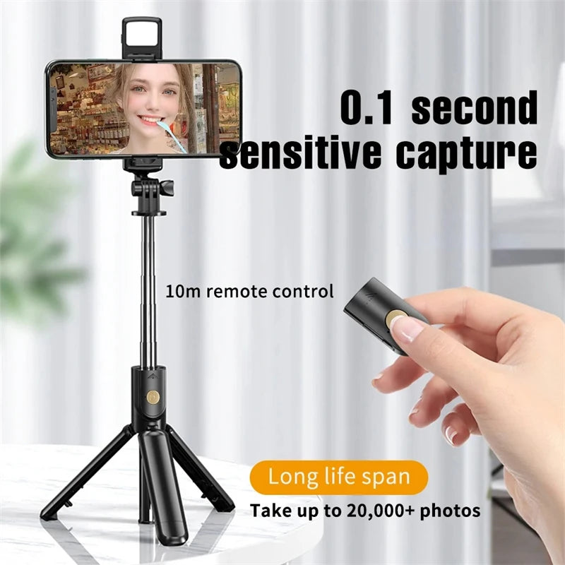 Wireless Selfie Stick & Tripod Stand with Light – Bluetooth Remote for iPhone, Mobile & TikTok Live