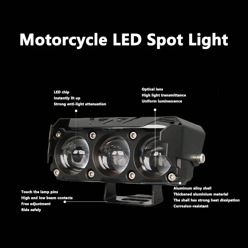 12V/24V Mini Lens LED Headlight – Dual Color Hi/Low Beam Motorcycle & Vehicle Fog Light