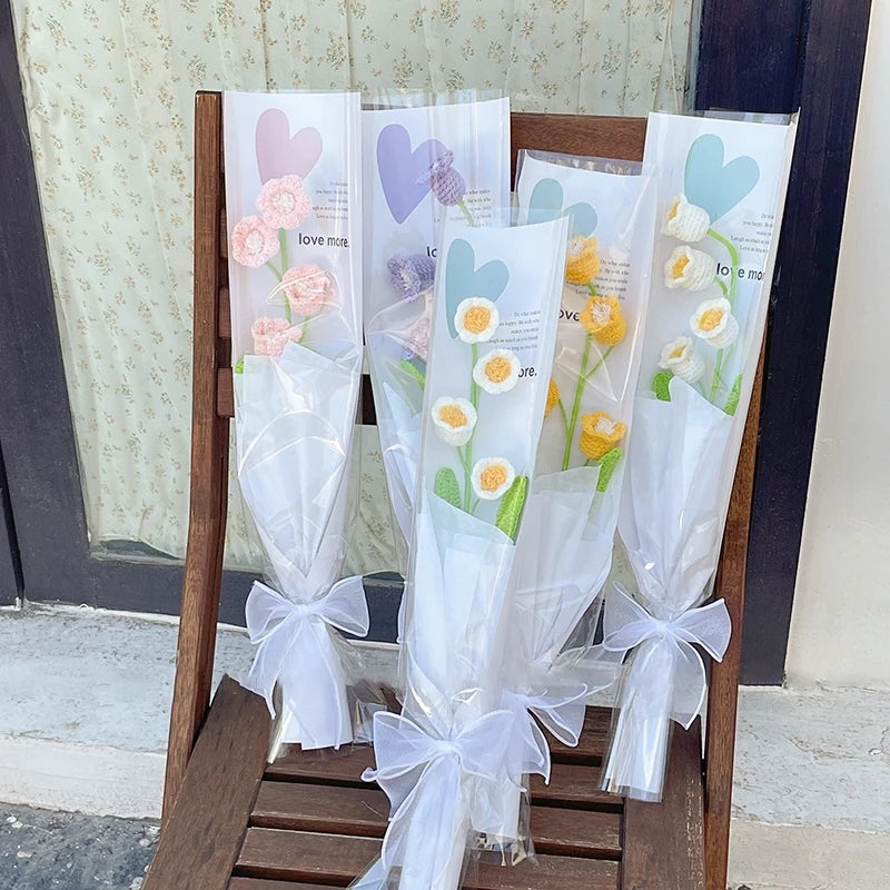 5/10PCS Transparent Flower Wrapping Bags – Gift Packaging with Handle for Weddings, Birthdays, Candy & Flower Box Decor