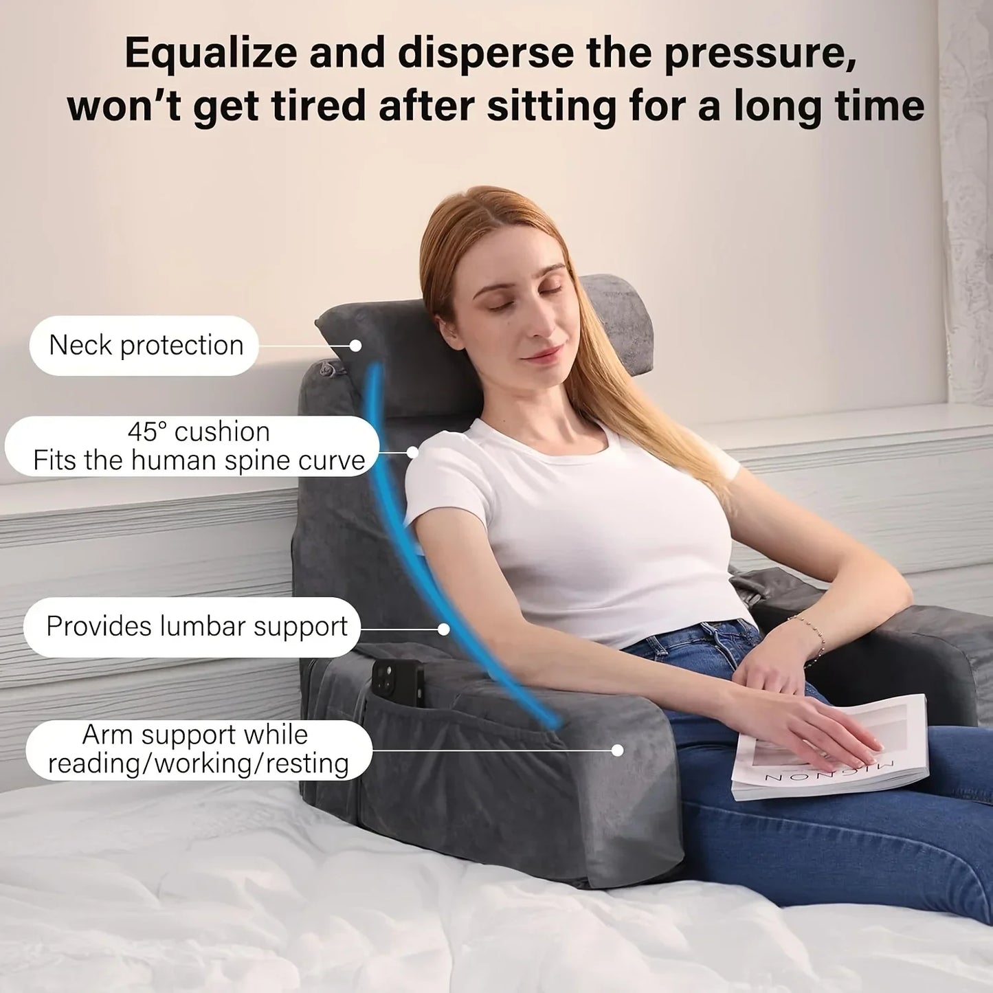 Extra Large Memory Foam Reading Pillow – Bed & Arm Rest Cushion for TV, Gaming, Comfort, Bed & Chair Support