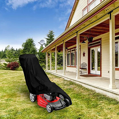 Outdoor Lawn Mower Cover 210D Oxford Cloth – Waterproof UV Resistant Universal Fit with Drawstring, Heavy Duty Black Protection Cover