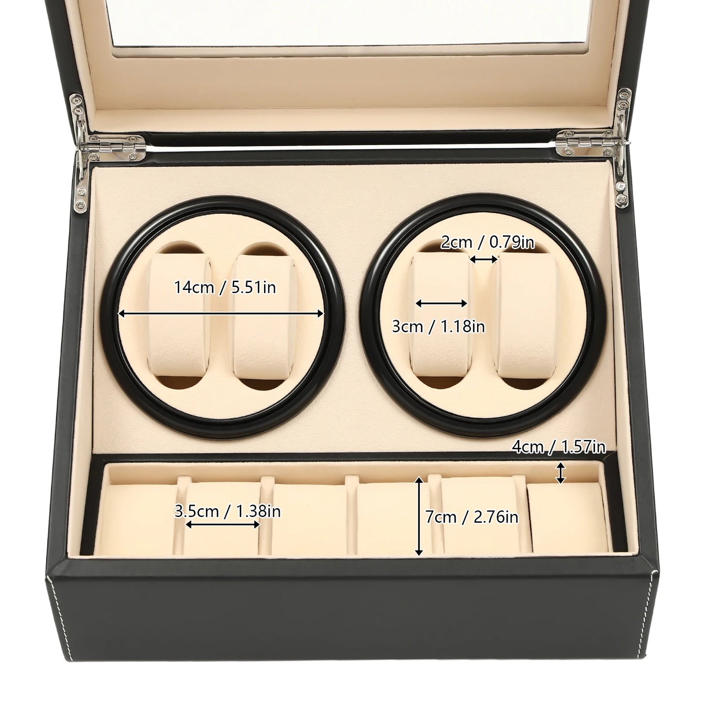 4+6 Slot Automatic Watch Winder – Leather & Wood Luxury Display Case with Pillow, Black/Brown