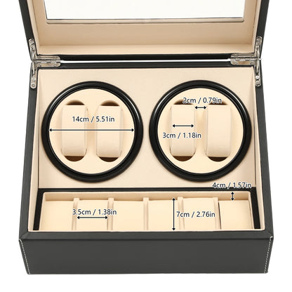 4+6 Slot Automatic Watch Winder – Leather & Wood Luxury Display Case with Pillow, Black/Brown