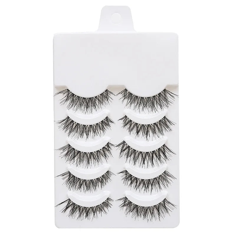 Manga Lashes 5 Pairs – Anime Cosplay Faux Mink Short Full Strip Lashes, Korean Natural Look, Clear Band Soft Eyelash Extensions