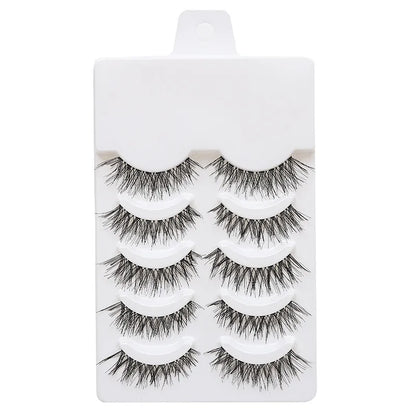 Manga Lashes 5 Pairs – Anime Cosplay Faux Mink Short Full Strip Lashes, Korean Natural Look, Clear Band Soft Eyelash Extensions