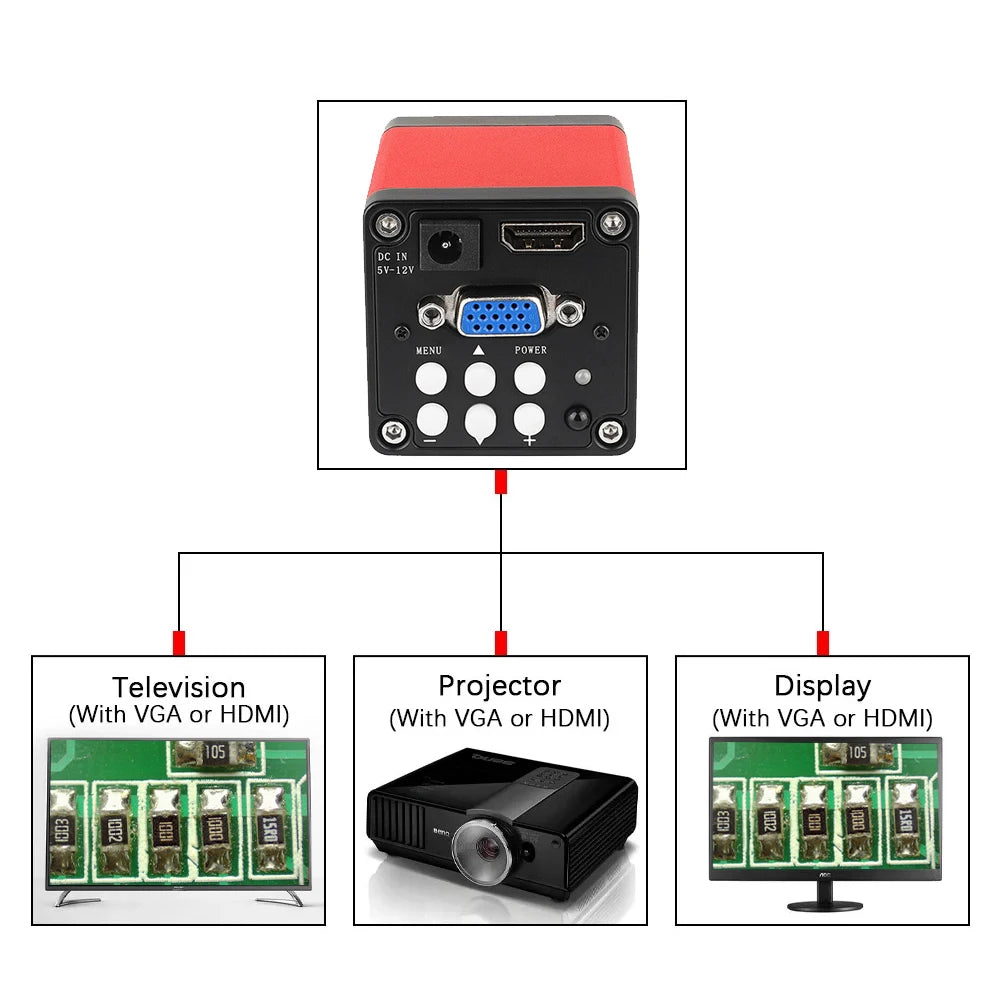 YIZHAN 4K Digital Microscope — Full HD HDMI VGA Industrial Camera with C-Mount, 150x Lens for Soldering & Phone Repair