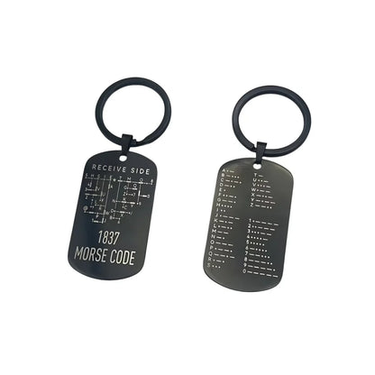 Stainless Steel Morse Code Keychain - Double-Sided Alphanumeric Educational Car Pendant for Radio Amateurs