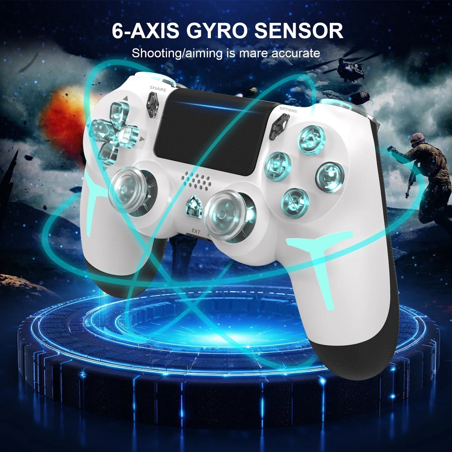 GAMINJA RGB Wireless Game Controller - Bluetooth Gamepad for PS4 PS3 PC with LED Lights, 6-Axis Gyro and Dual Vibration