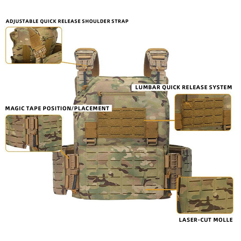 New 6094 Tactical Vest – Quick Detachable, Lightweight Laser-Cut Combat Gear with Protective Plate Carrier