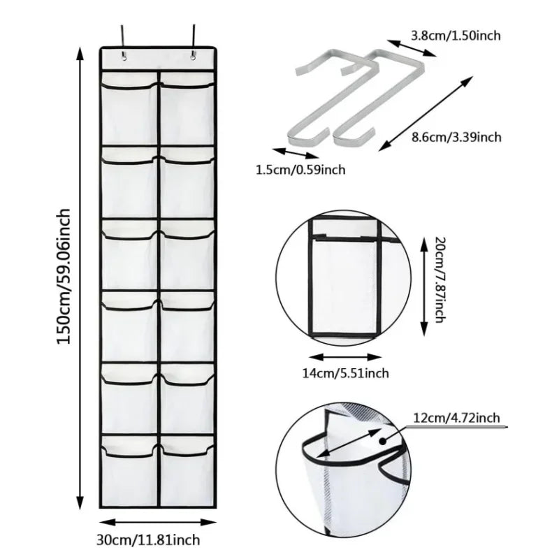 Over The Door Shoe Organizer - 12/24 Grid Large Mesh Pocket Hanging Rack for Closet Storage & Shoe Holder
