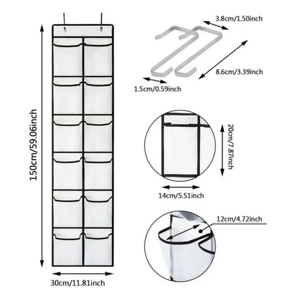 Over The Door Shoe Organizer - 12/24 Grid Large Mesh Pocket Hanging Rack for Closet Storage & Shoe Holder